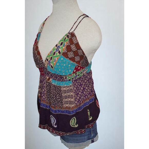 Boho Patchwork Cami Top – Fits Like Small – Banjara Print – Adjustable Spaghetti - Picture 2 of 6